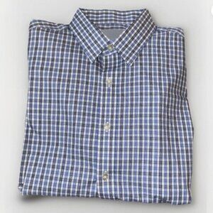 UNTUCKit Dante Button Down Shirt Short Sleeve Blue Plaid Men Size Medium
